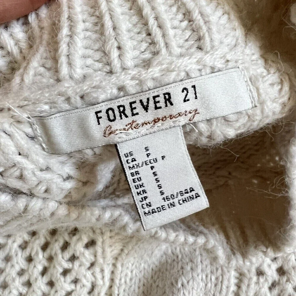 Forever 21 Contemporary Womens‎ Beige Boho Long Sleeve Knit Sweater Size S